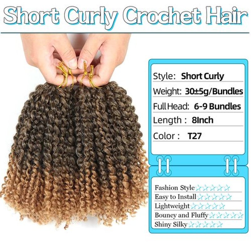 8 Inch Short Passion Twist Hair 3 Bundles Kinky Curly Crochet Hair for Black Women Curly Braiding Hair Crochet Braids Hair (3Bundles8Inch, 1B/27#)