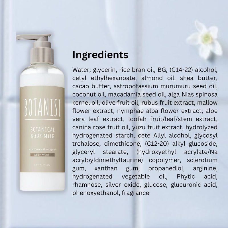 Botanist Natural Body Lotion for Women, Full Body Moisturizer by Argan Oil & Cocoa Butter, Shea Butter Body Lotion & Sensitive Skin Moisturizer from Japan, DEEP MOIST, Raspberry & Muguet, 8.1 Fl Oz