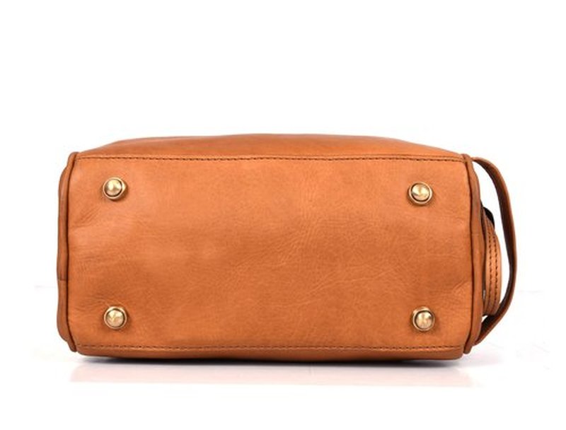 10" Premium Leather Toiletry Travel Pouch With Waterproof Lining | King-Size Handcrafted Vintage Dopp kit By Aaron Leather Goods (Walnut Tan)