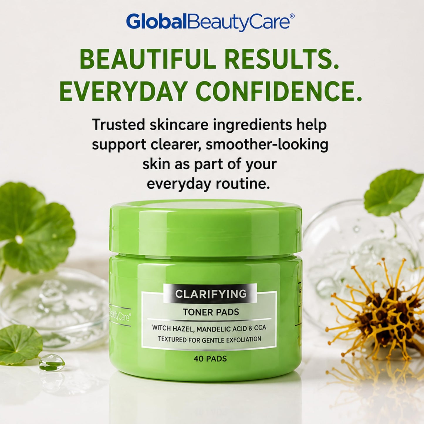Global Beauty Care Clarifying Toner Pads - Face Toner Pads with Witch Hazel, Mandelic Acid & CICA, Dual Textured Exfoliating Facial Pads, Helps Refine Pores & Balance Skin, 120ct (3-Pack)