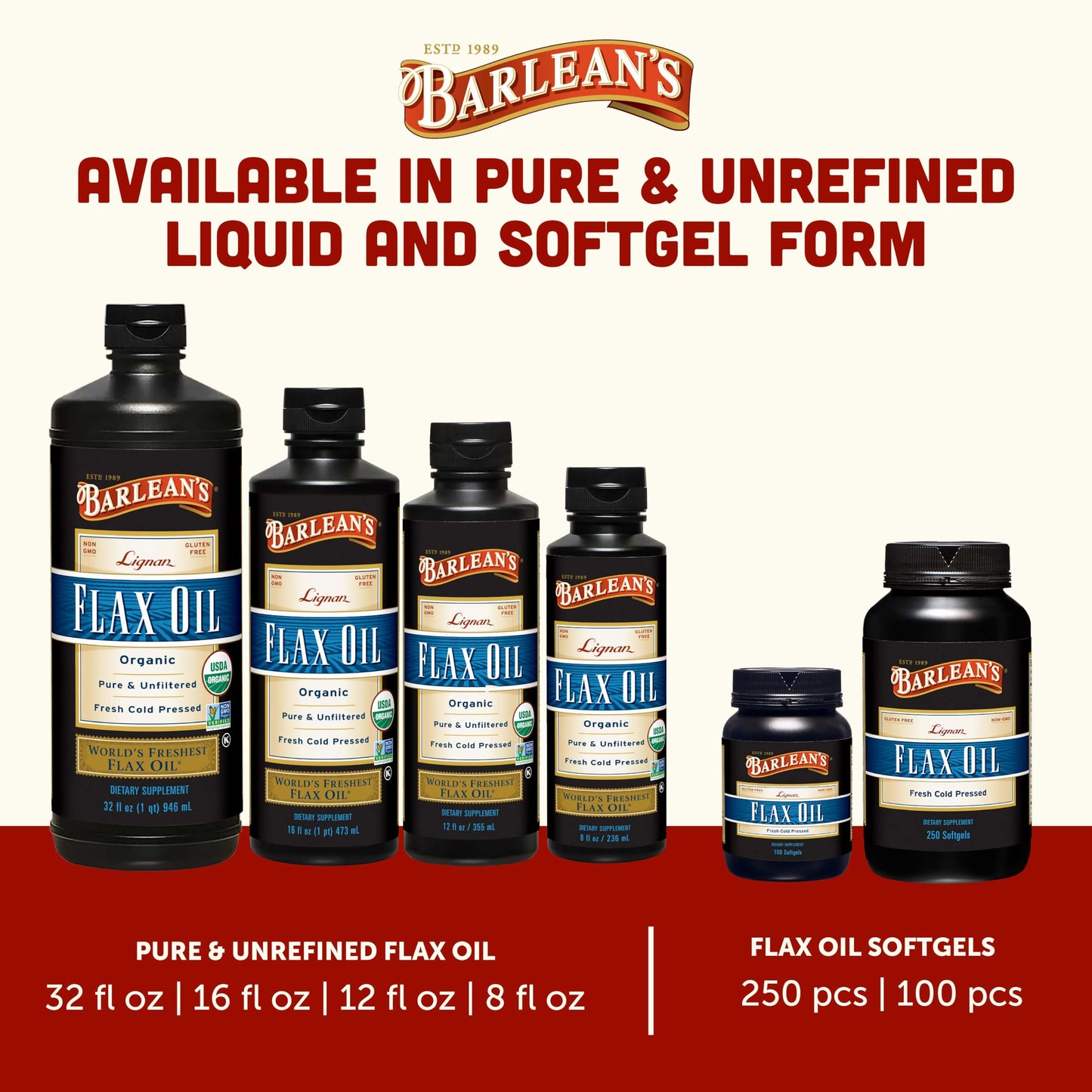 Barlean's Lignan Flaxseed Oil Softgels, Cold-Pressed Flax Seed Supplement with 1,550 mg ALA Omega-3 Fatty Acids for Joint & Heart Health, 1000mg, 250 ct