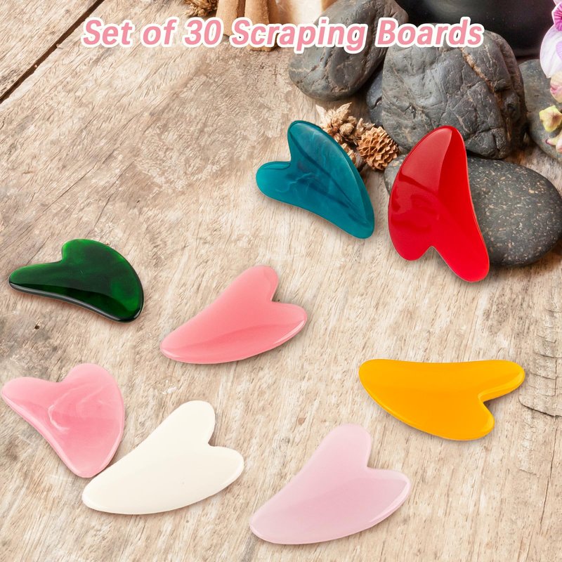 KoMvzyl 30 Pcs Gua Sha Facial Tool Resin Gua Sha Massage Tool Heart Shaped Guasha Stone Guasha Board for Face Body Skin Massage Spa Acupuncture Prevent Wrinkles