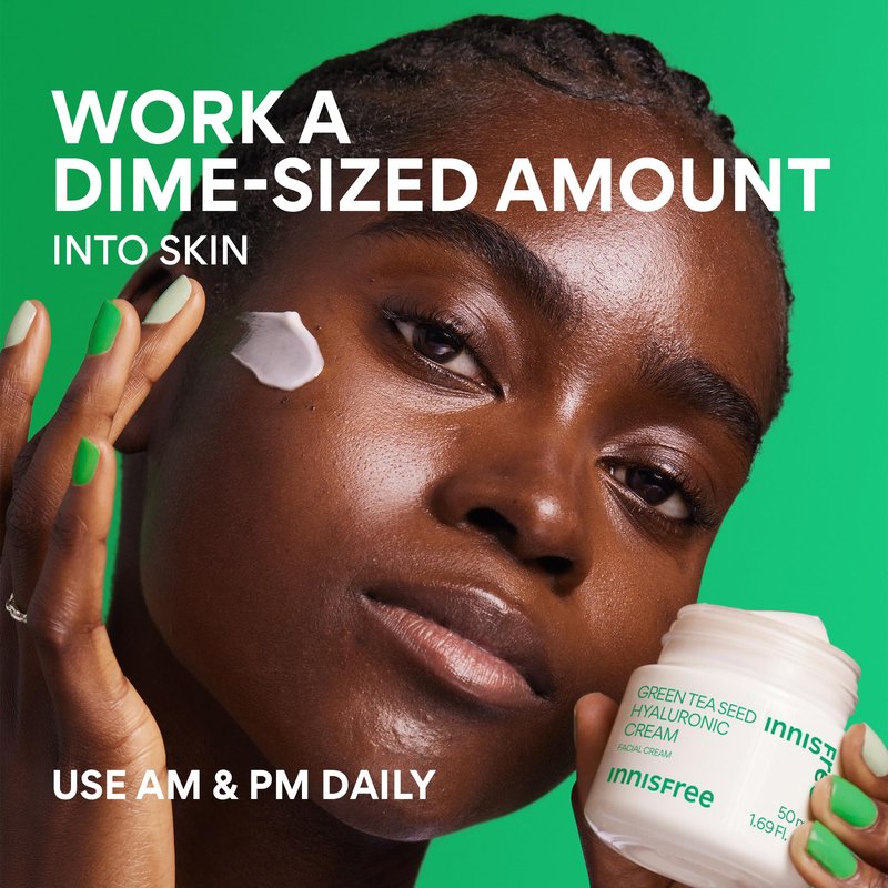 innisfree Green Tea Seed Hyaluronic Acid Cream, Korean Face Moisturizer with Ceramide & Skin Barrier Complex, Fragrance-Free & Non-Comedogenic, Jumbo