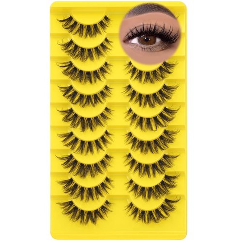 Cat Eye Lashes Natural Look False Eyelashes Fluffy Wispy Fake Eyelashes C Curl Strip 3D Lashes Cat Eye Fox Eyelash Mink Lashes with Clear Band 9 Pairs ALICROWN