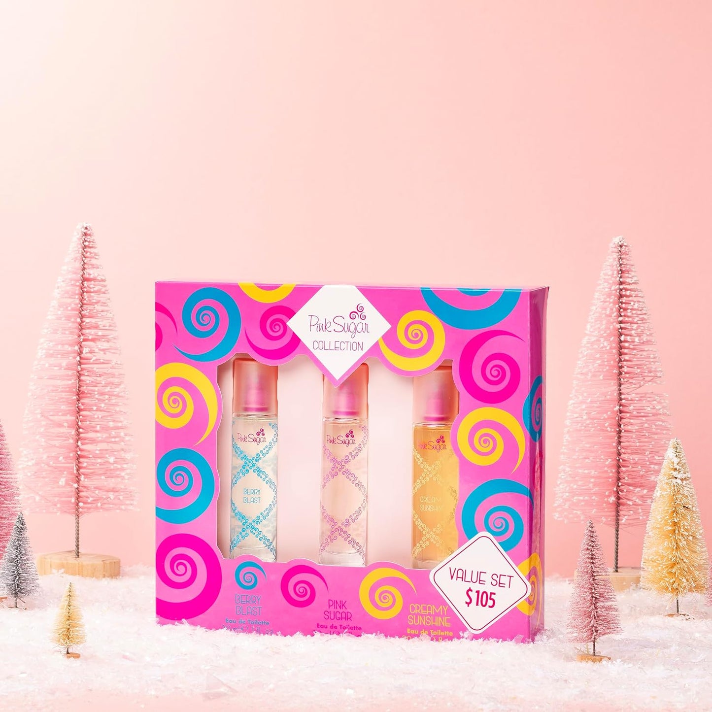 Pink Sugar Coffret 3 PC Women's Perfume Gift Set, Includes 1 Fl Oz Berry Blast, and Creamy Sunshine Eau de Toilette, Travel-Friendly