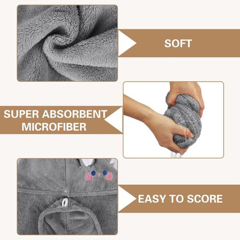 WSLFOKIDA Hair Towel, 2 Packs for Wet Hair, Hair Drying Towels, Ultra Absorbent Twist Hair, for Drying Long & Thick Hair (Grey)