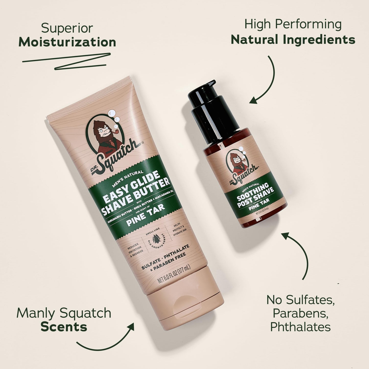 Dr. Squatch Pine Tar Smooth Shave Bundle - Easy Glide Butter + Soothing Post Shave - Natural Ingredients - Manly Fragrance - Moisturizing