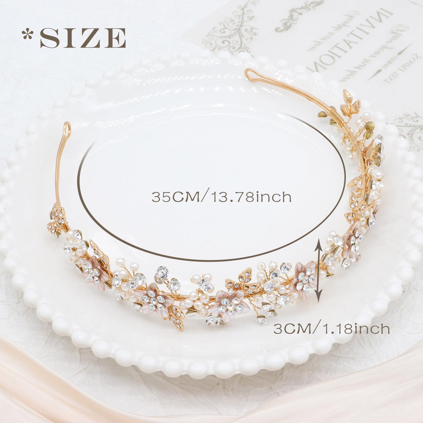 Oriamour Wedding Headbands Bridal Pearl and Crystal Floral Hair Accessories Bridal Headpieces For Bride Women Party Prom (Gold, 18'')