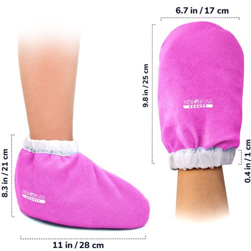 New Road Beauty Paraffin Wax Mitts for Hand and Foot, Thick Heat Therapy Insulated Terry Cloth for Paraffin Treatments, Use for Pedicure Foot Spa - Pink
