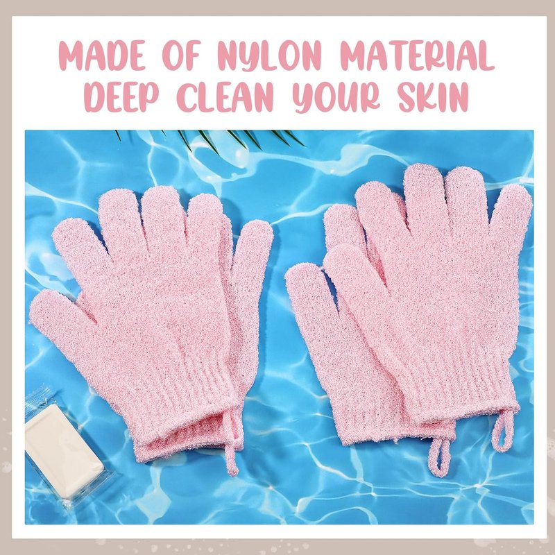 Exfoliating Shower Gloves - 104 Pcs Body Scrubber Set for Men & Women | Pink with Hanging Loop