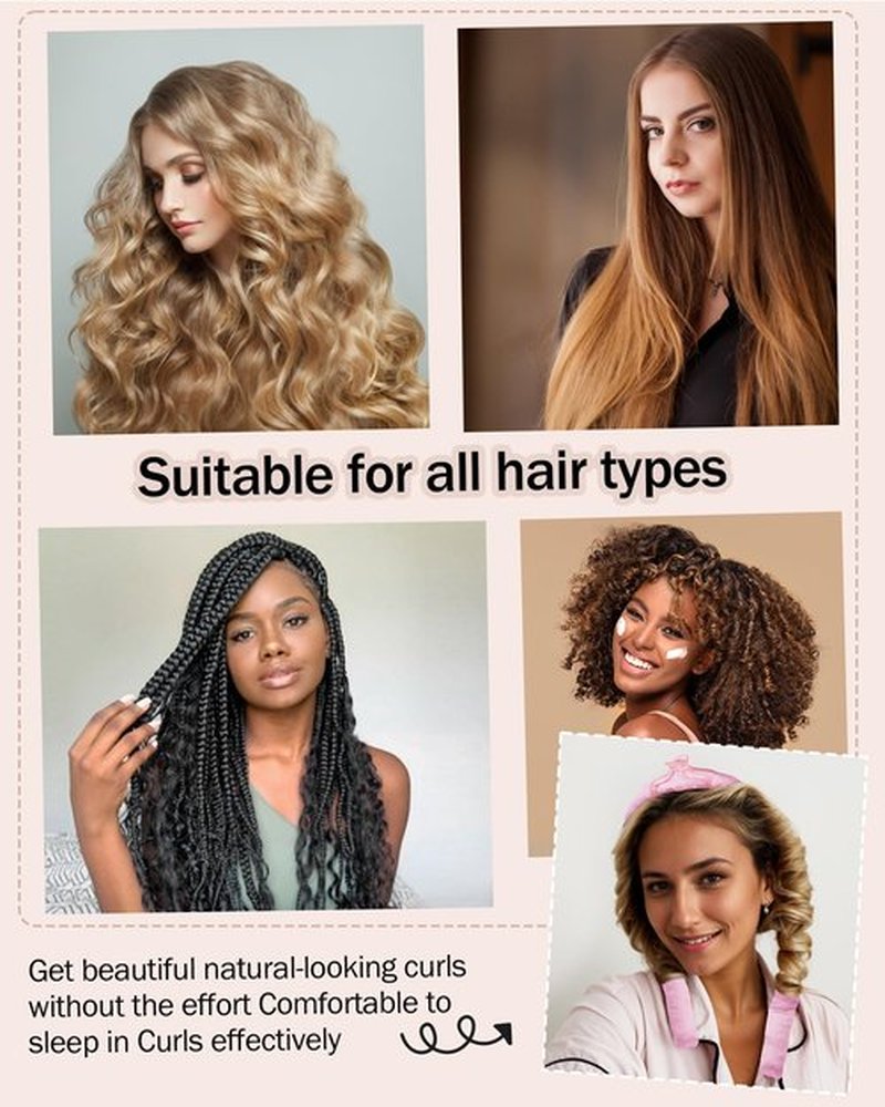Heatless Hair Curler,Blowout Heatless Curls Overnight,No Heat Curling Rod Set with Silk Bonnet for Sleep in,PInk