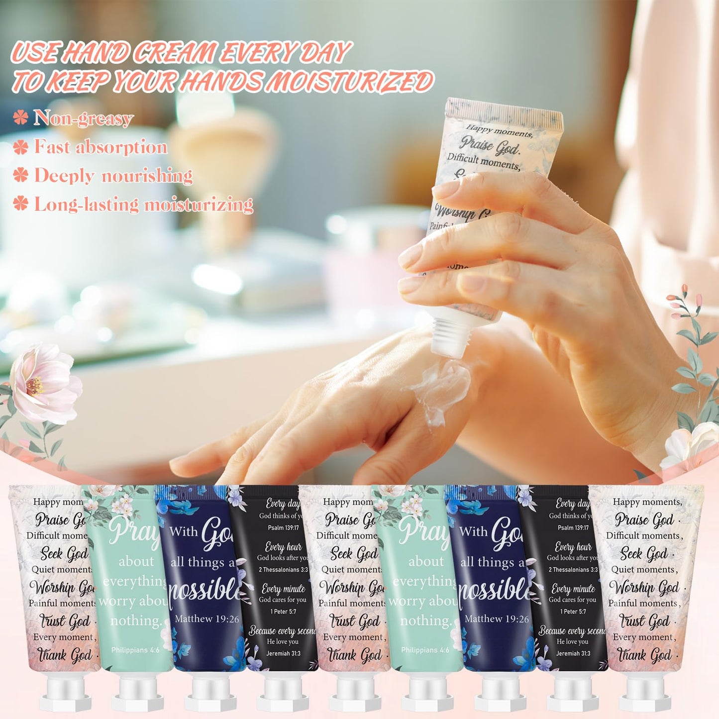 48 Pcs Christian Hand Cream Bulk for Women Mini Travel Size Bible Verse Lotion Dry Skin Hand Lotion for Summer Travel Church Prayers Gifts Coworker Thank You Gifts Wedding Bridal Shower Favors