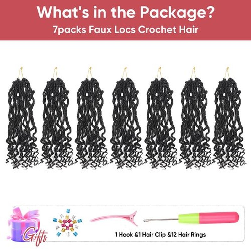 Faux Locs with Curly Ends 14 inch Faux Locs Crochet Hair 7 Packs Soft Locs with Curly Ends 12 Strands Pre looped Crochet Hair Extensions 1B