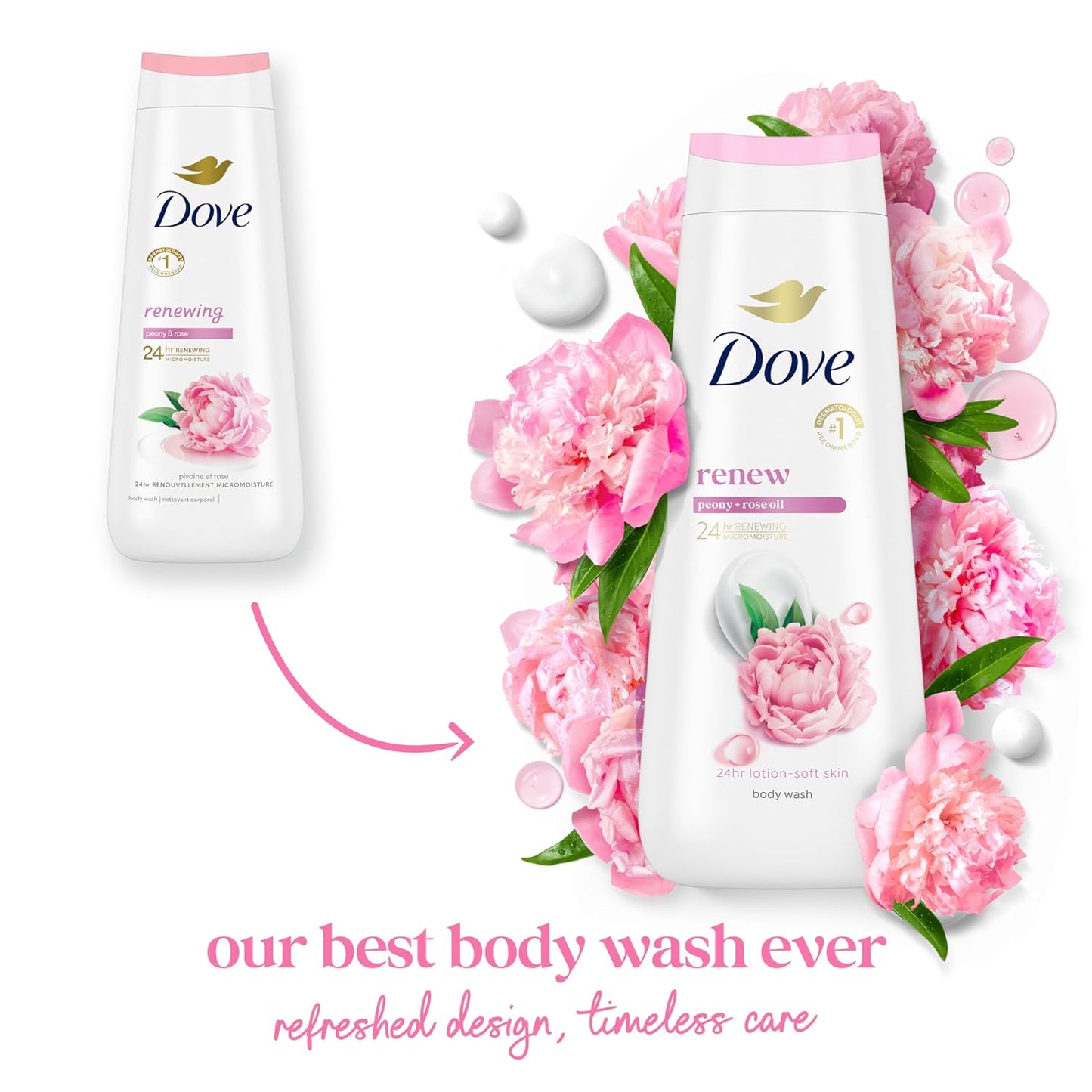 Dove Body Wash 100% Gentle Cleansers, Sulfate Free Peony and Rose Oil Effectively Washes Away Bacteria While Nourishing Your Skin, 22 Fl Oz (Pack of 4)
