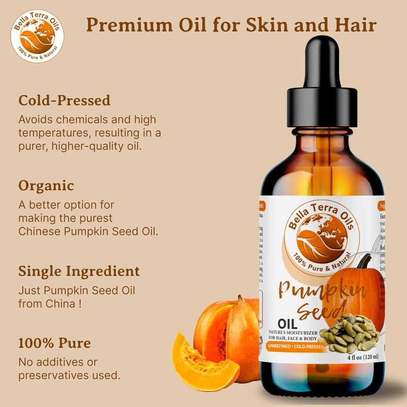 Bella Terra Oils Pumpkin Seed Oil 8oz - Natural, Cold-Pressed, Rich in Omega-9 & Essential Nutrients