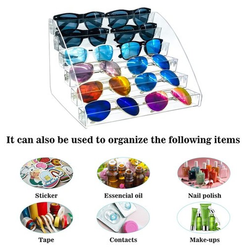 MineSign Sunglasses Organizer Clear Eyeglasses Display Case Sticker Display Tray Box For Glasses Tabletop Holder Stand (5 layer)
