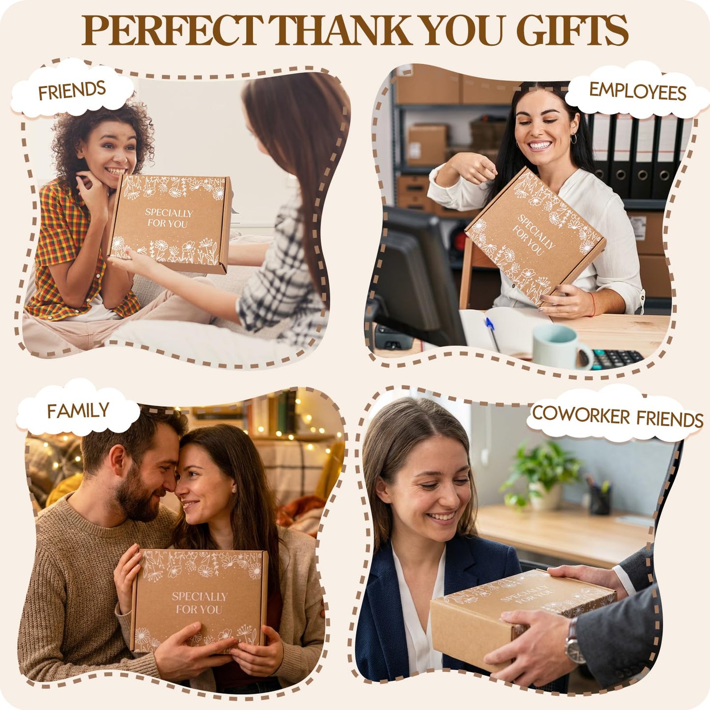 iAOVUEBY Thank You Gifts for Women, 10PCS Employee Appreciation Gifts for Coworker Teacher Nurse Secretary Boss Receptionist, Thank You Gift Basket, Self Care Spa Kit, Brown