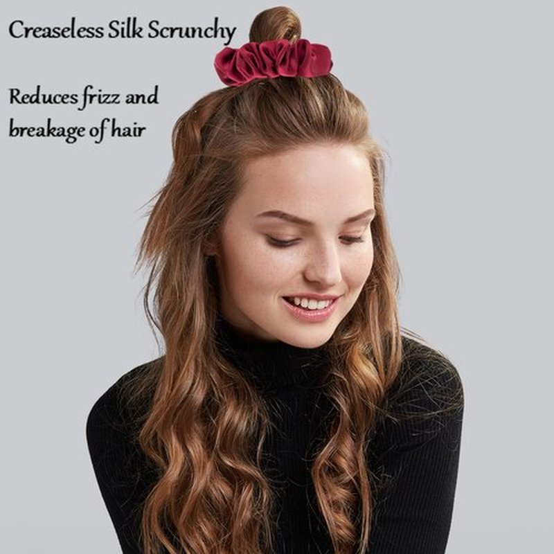 MurierSilk Silk Hair Scrunchies, 100% Pure Mulberry Silk Hair Ties for Women Grils, 3 Count Medium (Red, Charcoal gray, Pink) - Hair Accessories Prevents Hair From Frizz And Breakage