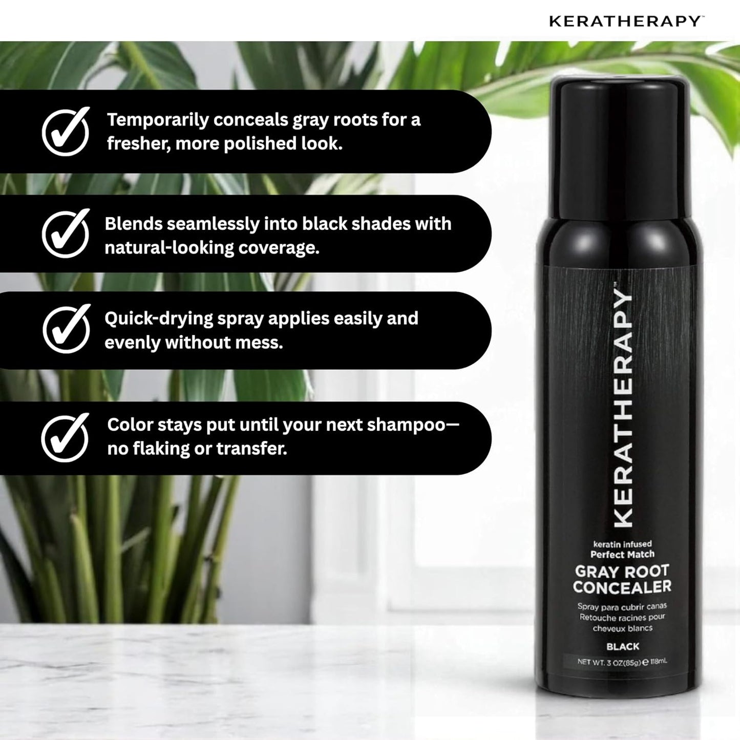 Keratherapy Keratin Infused Perfect Match Gray Root Concealer Spray, Light Brown, 3 oz, 118ml - Root Cover Up Spray to Hide Gray Roots - Keratin Therapy Hair Darkening & Temporary Scalp Concealer