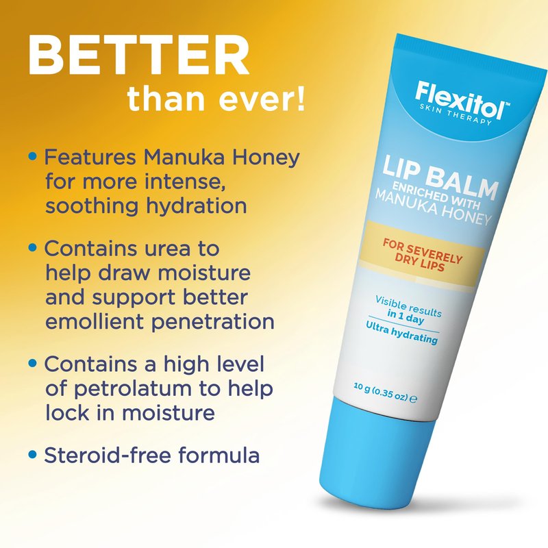 Flexitol Lip Balm with 400+ MGO Manuka Honey, Intensive Relief for Dry, Chapped Lips, Soothing, Long-Lasting Hydration, 3 Pack (0.35 oz Each), 1.05 oz Total