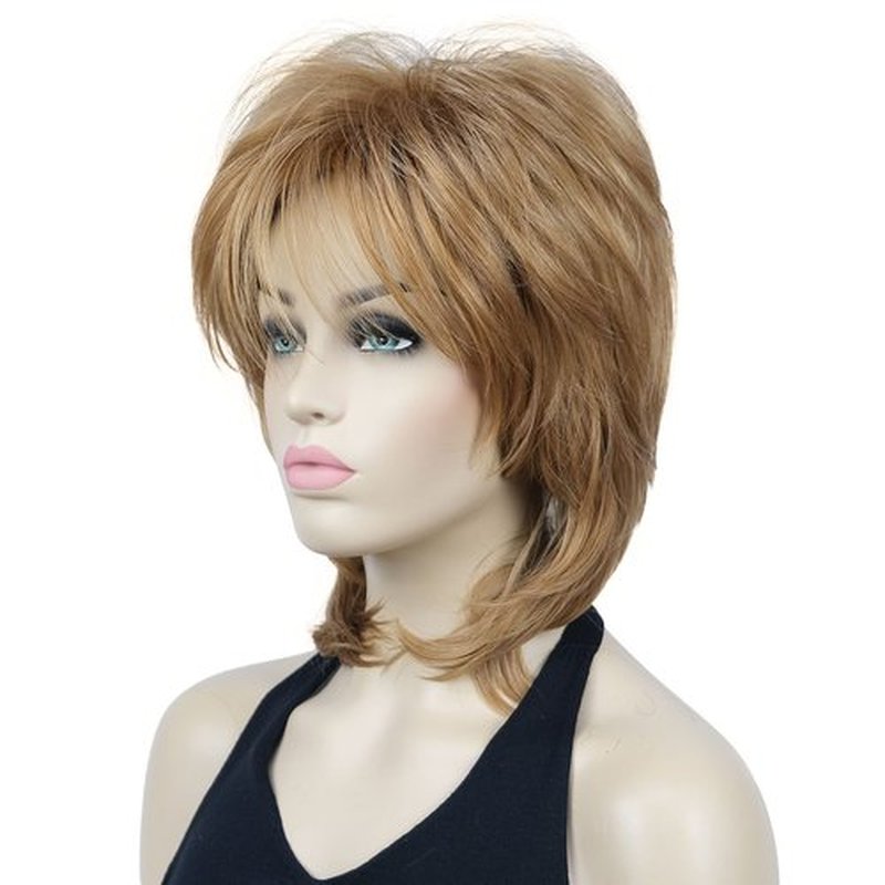 Lydell 16" Long Straight Wigs Soft Shaggy Layered Wigs Classic Cap Full Synthetic Hairpieces (19 Light Strawberry Blonde)