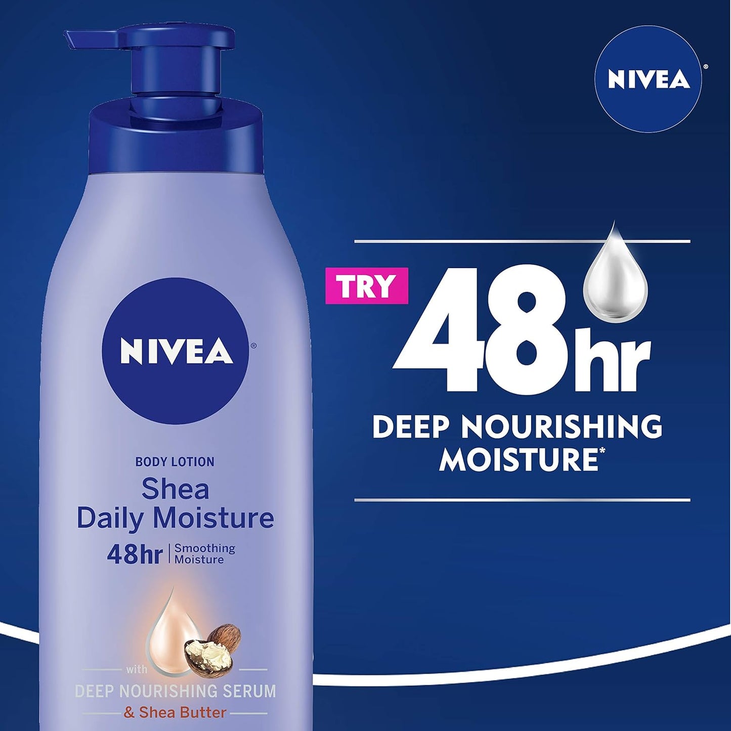 NIVEA Shea Nourish Body Lotion for Dry Skin with Hyaluronic Acid, Shea Butter and Deep Nourishing Serum, 48-Hour Body Moisturizer, 2.5 Fl Oz Bottle, Pack of 6