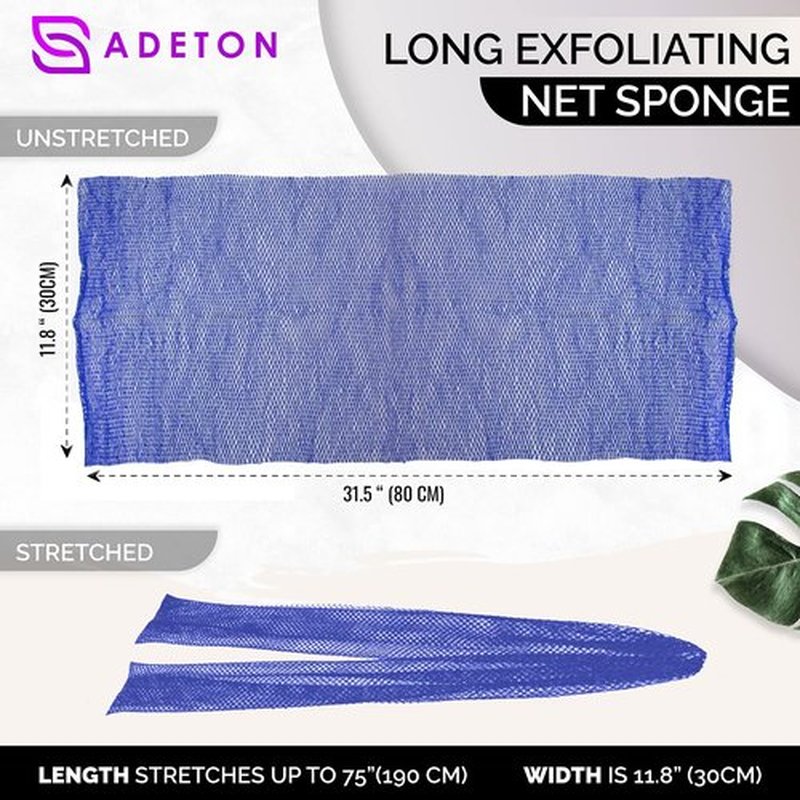 Adeton African Exfoliating Net Sponges, Authentic, Real, Body Scrubber, Long Wash Cloth, Body Exfoliator, 17 Colors, Sapo, Shower Accessories, Back Foot Scalp Scrub, Flat Dead Skin Remover (Navy Blue)