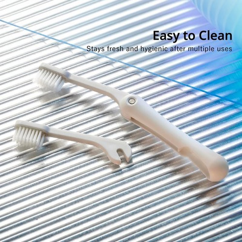 Minibox Folding Travel Toothbrush with Dual-Length Bristles & Case, Compact Mini Design for Business Trips, Camping, and Outdoor Activities, 1 Pack with 1 Extra Replaceable Brush Heads, White