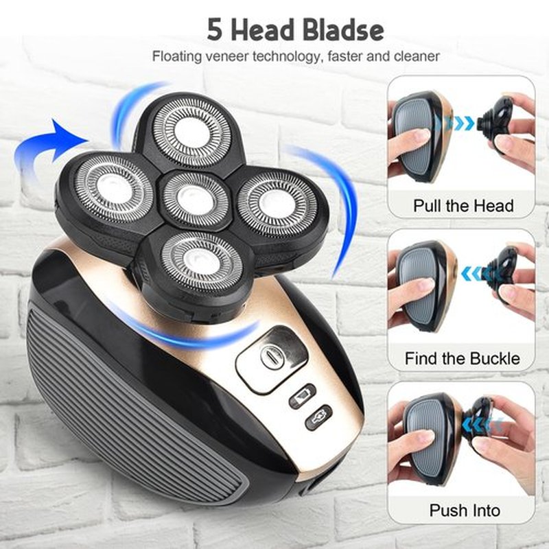 5D Blades Shaver Replacement Heads, Head Shavers for Bald Men Replacement Blades, with Shaving Brush & Shaver Cleaning Brushes, 3 Pack