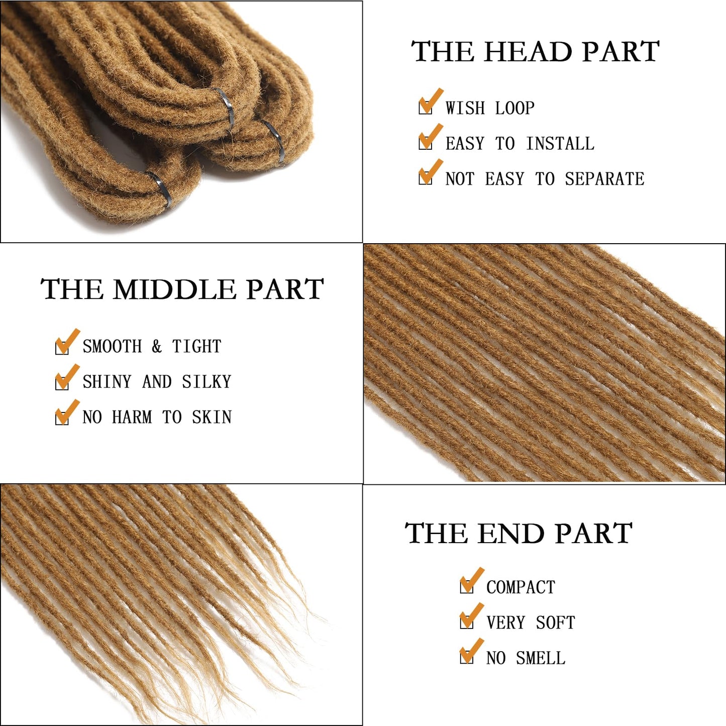 Honey Blonde Double Ended Dreadlock Extensions 22 inch Thin 0.6cm 10 Strands Handmade Synthetic DE Dreads Extensions #27