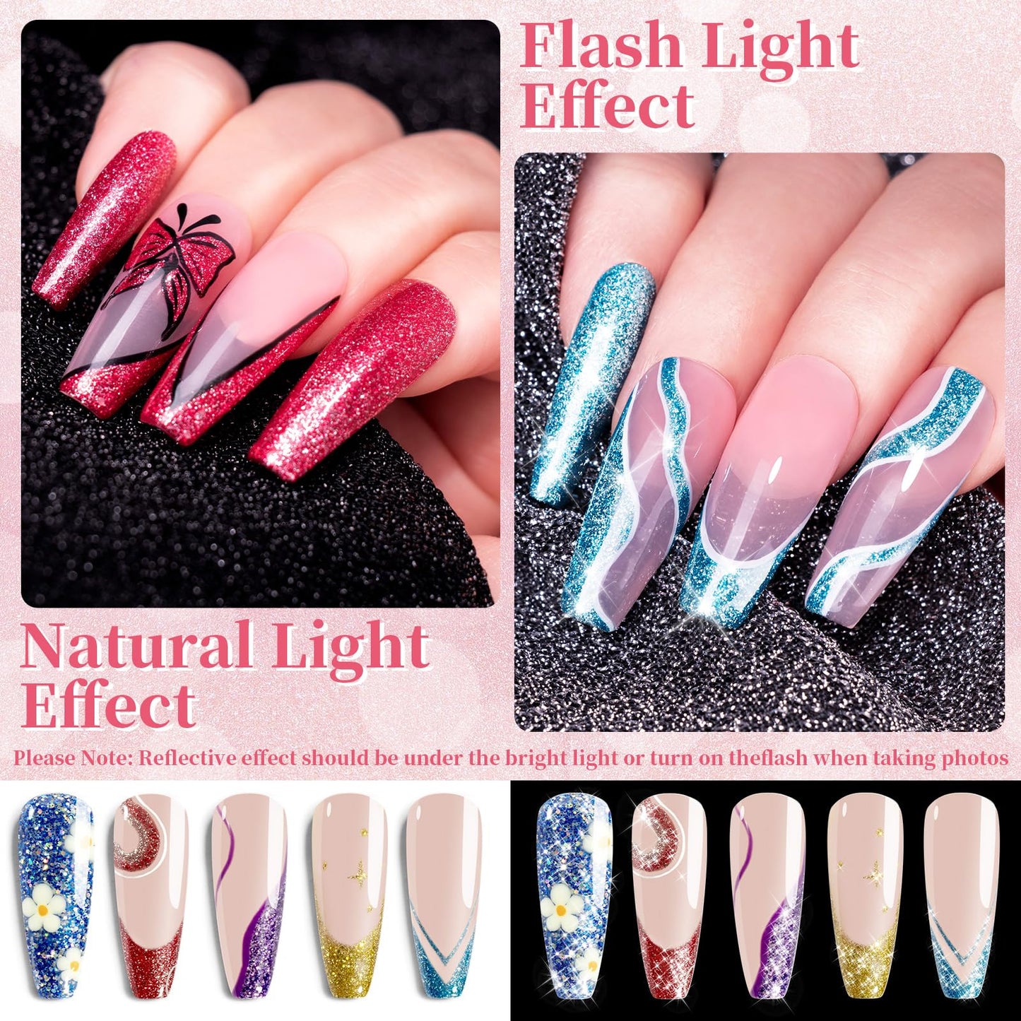 Clara Colors Glitter Gel Polish Nail Art Gel Liner Set for Winter,20 Colors Red Yellow Gel Polish for Swirl French Tip Painting Designs Built Thin Nail Art Brush in Bot