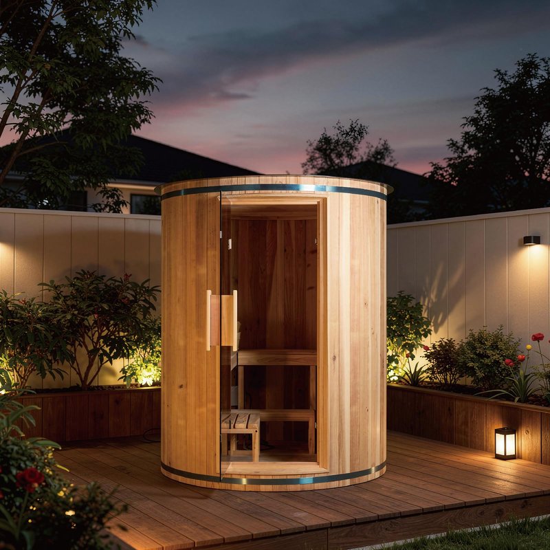 78"H Vertical Barrel Outdoor Sauna, 4-Person Traditional Japanese Cedar Wood Sauna with 6KW ETL-Certificated Heating Stove, Professional Grade Home Garden Spa, 5-Color LED Lights & Tempered Glass Door