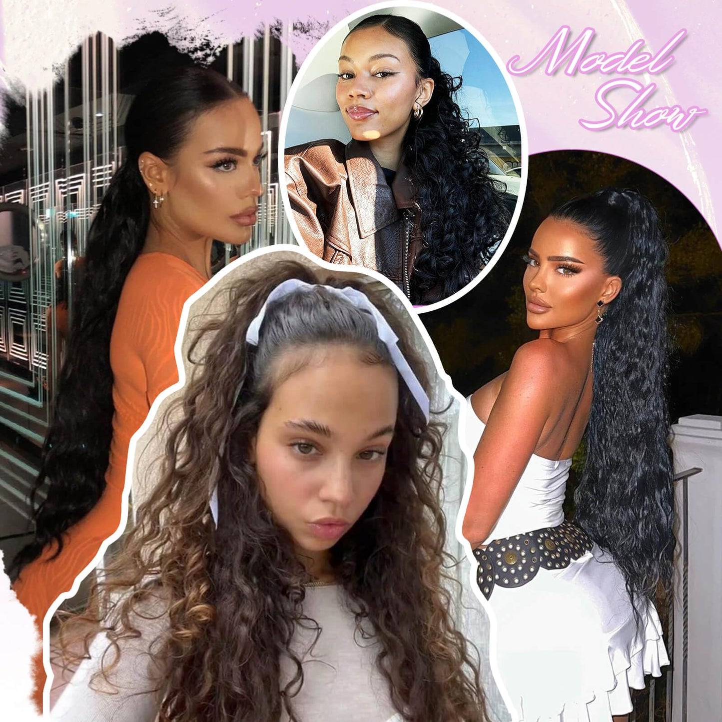 MARJORIE Ponytail Extension,Long Curly Wavy Claw Clip Ponytail Extension 30inch Pony Tails Hair Extensions Black Brown Fake Ponytail Fluffy Natural Clip in Ponytail Hairpiece for Women