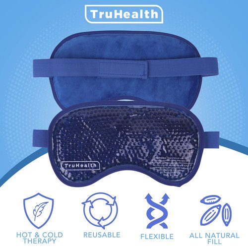 TruHealth Gel Bead Hot and Cold Eye Masks - FSA HSA Approved Reusable Gel Bead Ice Pack Provides Ice and Heat Pain Relief for Head, Puffy Eyes, Beauty, Relaxing, and Sleep (Navy Blue)