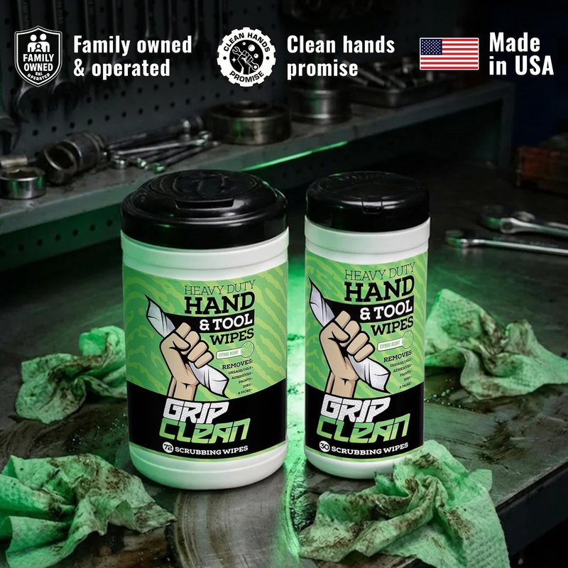 Grip Clean Heavy Duty Hand & Tool Cleaning Wipes β Waterless Hand Cleaner for Mechanics, Garage & Shop Use β Dual-Sided Grease, Oil & Paint Remover Wipes with Citrus Scent - 30ct (6 Pack)
