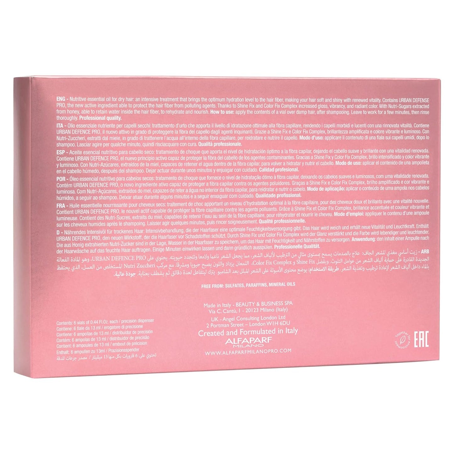 Alfaparf Milano Semi Di Lino Moisture Nutritive Essential Hair Oil - Professional Hair Oil Treatment to Protect & Prolong Color Treated Hair - Sulfate + Paraben Free (6 Vials - 13ml / 0.44 fl. oz)