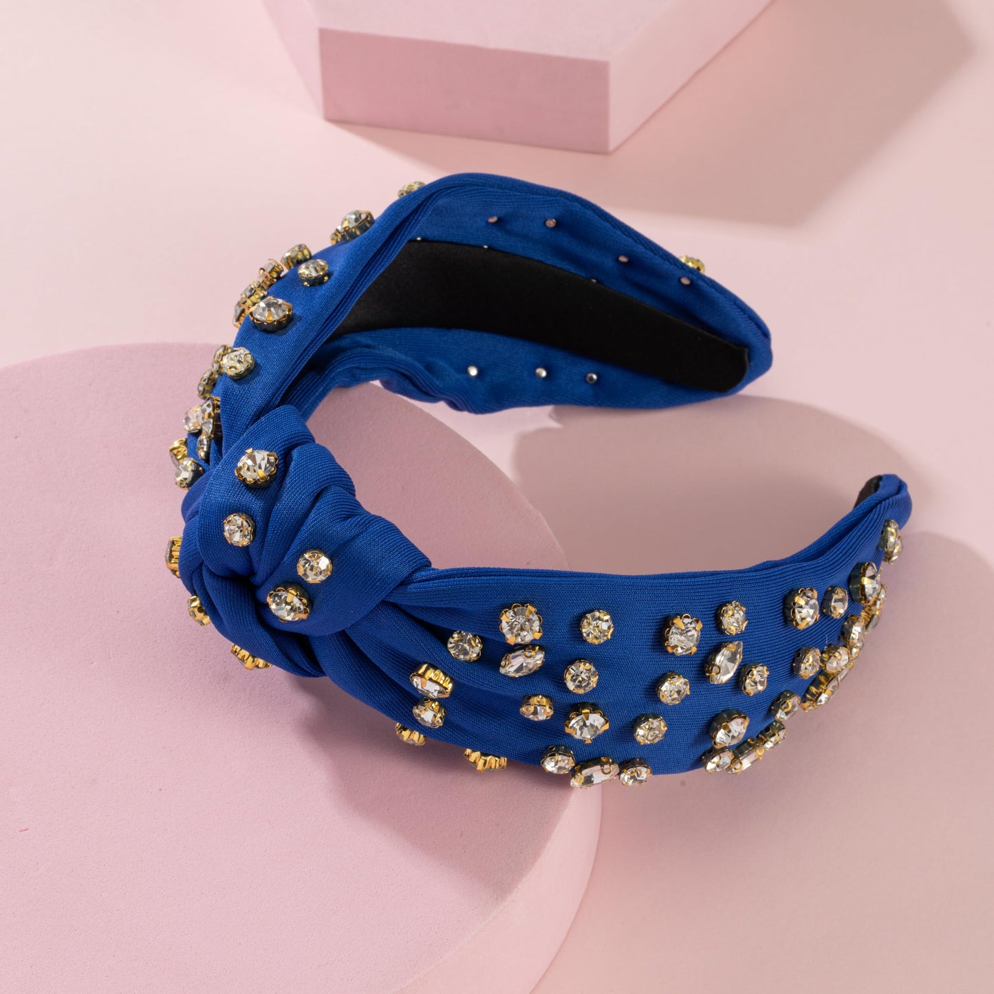 Mixcbe Rhinestone Knotted Headbands for Women, Crystal Beaded Jeweled Headbands, Fashion Hairbands Hair Accessories (Darkblue)