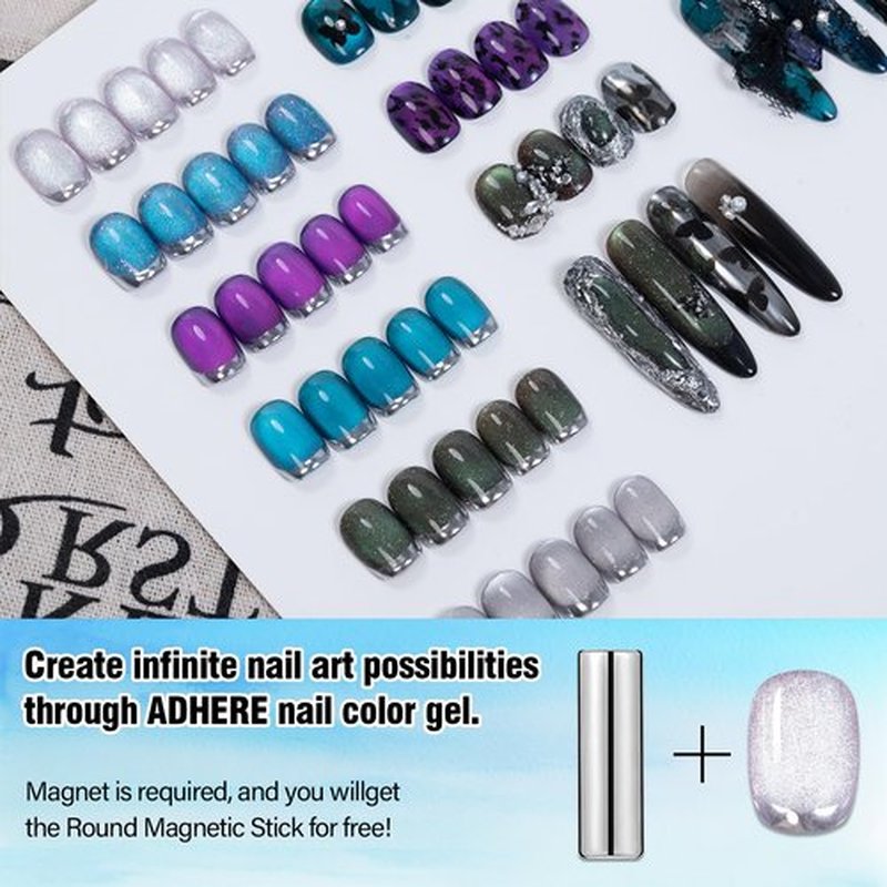 ADHERE Magnetic Cat Eye Gel Nail Polish Set, 12 ml*6 with 1 Magnets, Glitter Purple Blue Magnetic Effect Sparkle Stunning Nail Gel Polish with Soak Off Led Nail Art Gel DIY Salon Gifts