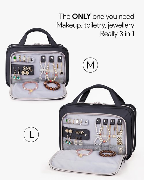 OlarHike Travel Toiletry Hanging Bag Waterproof Bags, Makeup, Toiletries, jewelry, Travel Essentials 3 in 1 Packing Organizers, Travel-Sized Container, Medium Capacity for Men women (Black)