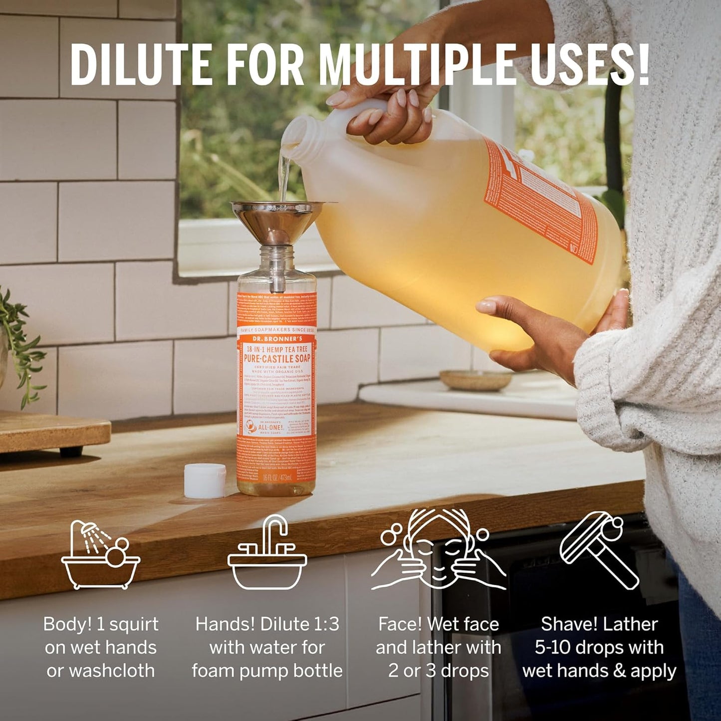 Dr. Bronner's Pure-Castile Magic Soap Liquid (Tea Tree, 16 Ounce, 2-Pack)-Made with Regenerative Organic Certified Oils, 18-in1 Uses: Face, Hair, Hand & Body Soap, Laundry- Concentrated, Vegan
