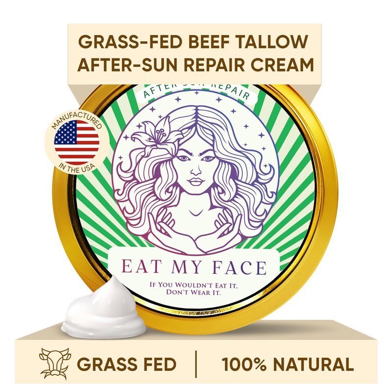 Eat My Face Grass Fed Beef Tallow Cream Aloe Vera After Sun Cream Repair | Enriched with Shea Butter, Cocoa Butter, Jojoba Oil, Sea Buckthorn, and Vitamin E, 4 fl oz