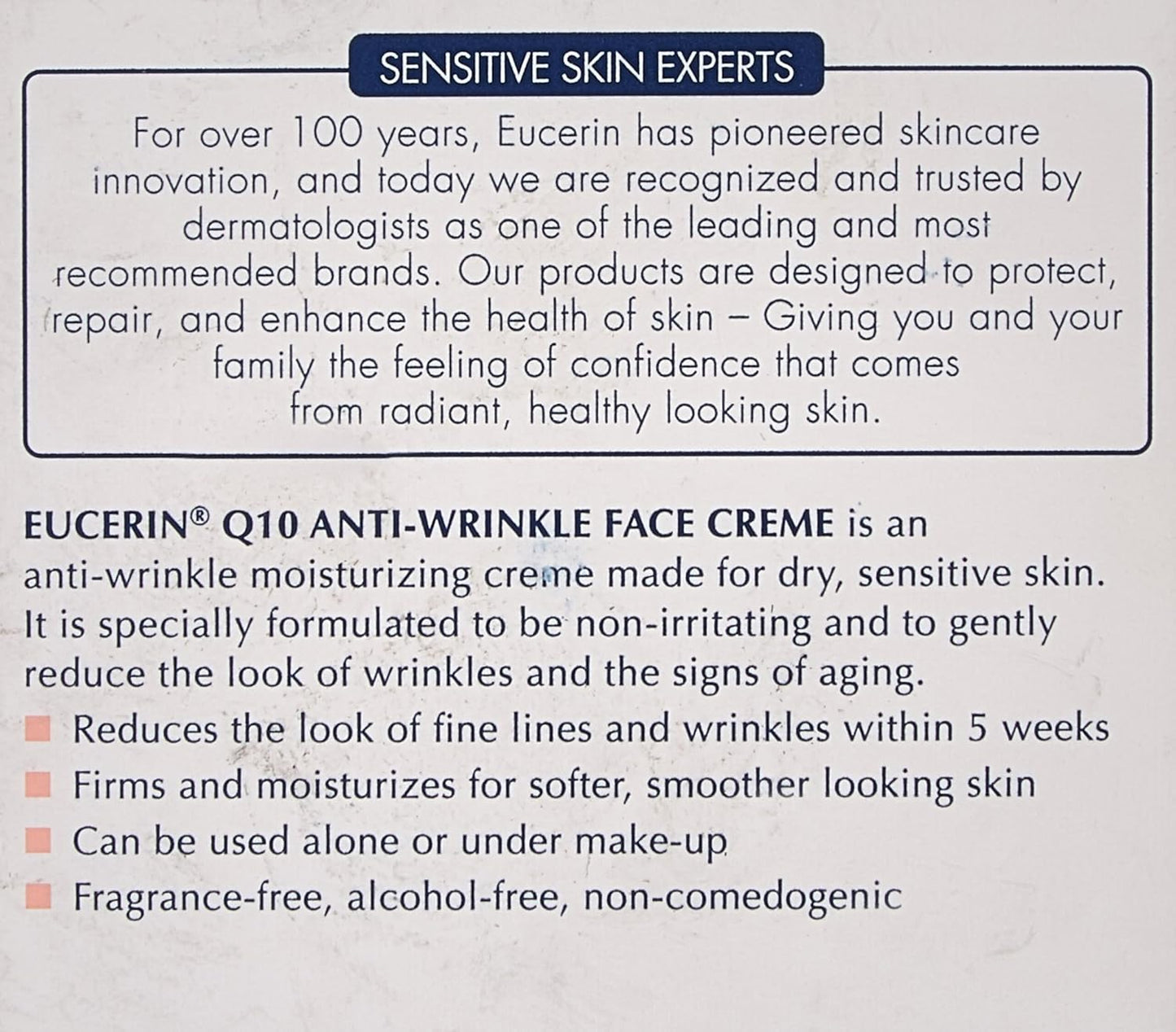 Eucerin Q10 Anti-Wrinkle Face Cream for Sensitive Skin - 1.70 oz (Pack of 2)