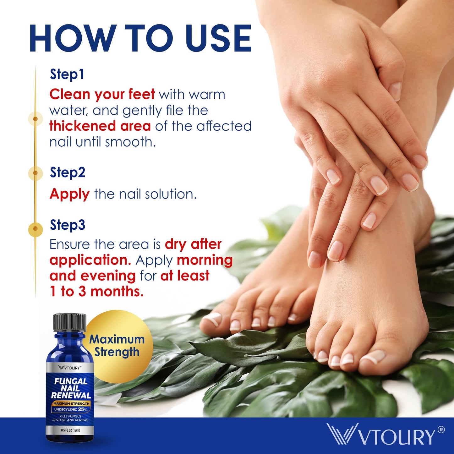 Toenail Fungus Treatment Extra Strength – VTROUY 2 Bottle Nail & Toe Solution with Undecylenic Acid 25% and Tea Tree Oil 15ml 2Pcs