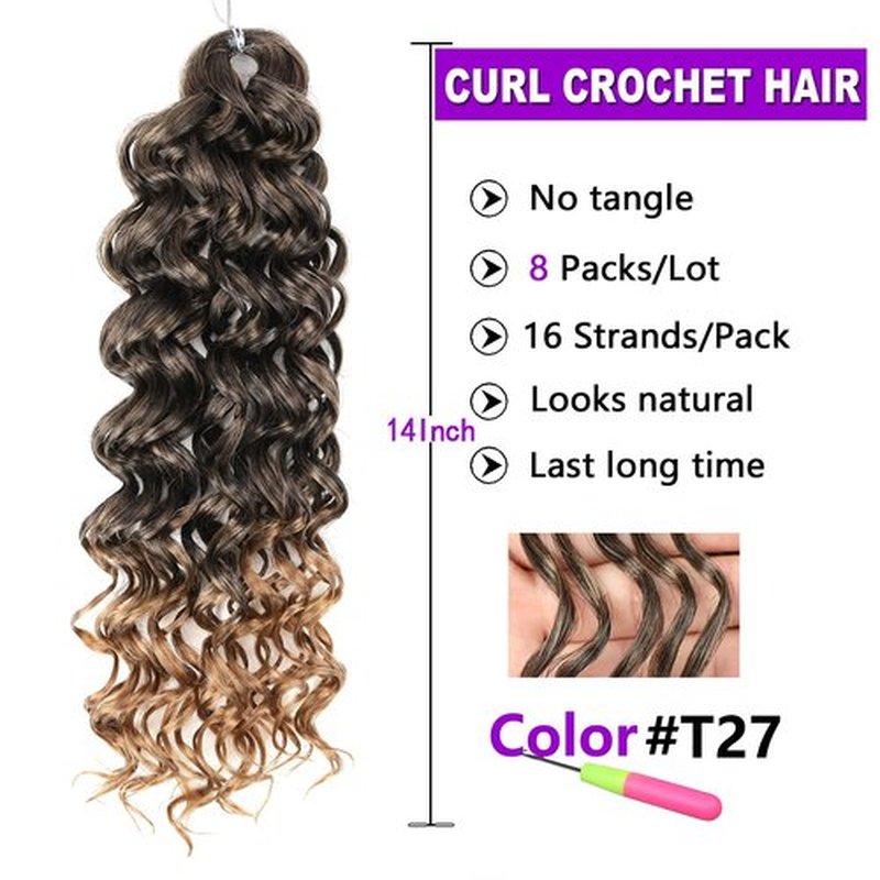 ZRQ GoGo Curl Crochet Hair 14 Inch Curly Crochet Hair T27,8 Packs Ocean Wave Crochet Hair Natural Hairstyles,Ombre Beach Curl Water Wave Deep Twist Crochet Hair Extensions(14 Inch,T27)