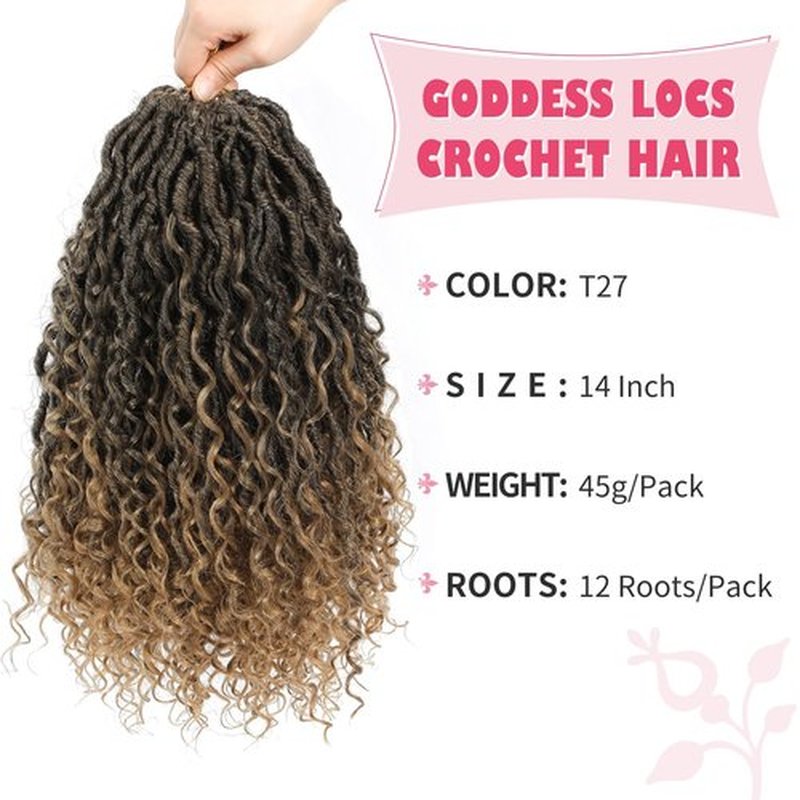 Alicoco Goddess Locs Crochet Hair 14 Inch 8 Packs Faux Locs Crochet Hair For Women Boho Soft Locs Pre-looped River Crochet Locs With Curly Ends (14 Inch (Pack of 8), T27)