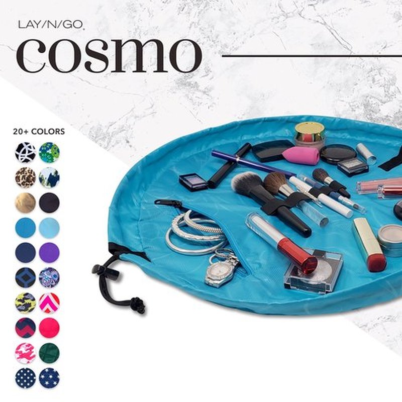 Lay-n-Go Cosmo Drawstring Makeup Bag Organizer, Water-Resistant Cosmetic Pouch for Travel, Stylish & Durable Toiletry Bag, Machine Washable, Large Capacity, 20-Inch, Ocean Blue