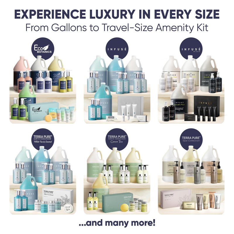 H2O Therapy Amenity Kit | Hotel Bulk Toiletries | 0.85 oz Shampoo, Conditioner, Lotion, Body Wash, Body Bar Soap for Guest Hospitality Vacation Rentals | 15 Sets/Case