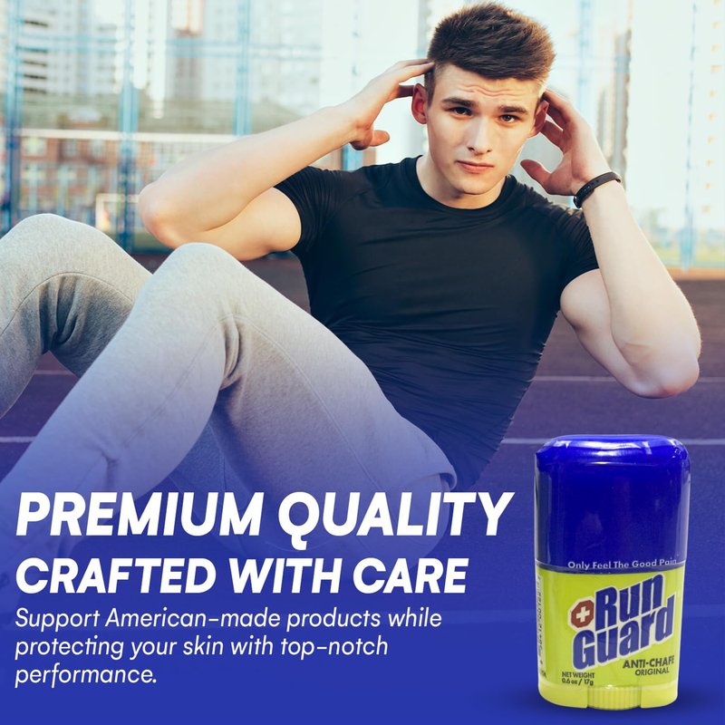 Run Guard Original Anti-Chafing Balm - Highly Effective USA Made Chafe Stick for Runners & Athletes - Sweat & Water-Resistant Formula - Sports Running Anti Chafe Soothing Balm Stick 0.6oz - Pack of 4