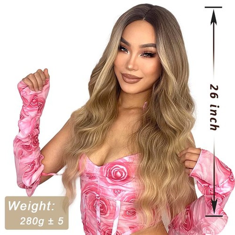 LINGHANG Long Blonde Wigs for Women Synthetic Blond Wavy Wig Natural Looking Synthetic Dirty Blonde Long Wig for Daily Party Use