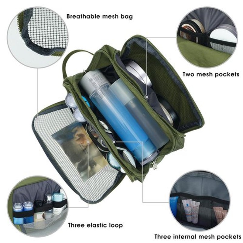 Toiletry Bag for Men Hanging Dopp Kit Water Resistant Shaving Bag Small Toiletry Bag for Traveling (Pure Green)